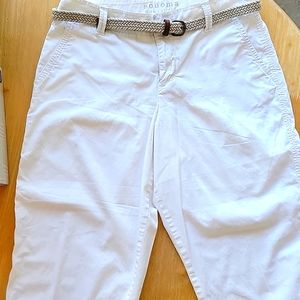 Somoma women's crop pants white with tan belt size 8